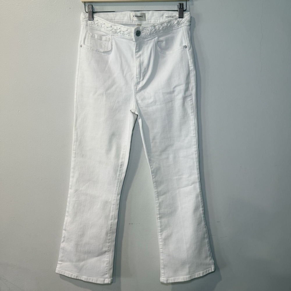 FRAME Le Crop Mini Boot 28 Denim Bootcut Jeans White Braid Coastal Cowgirl